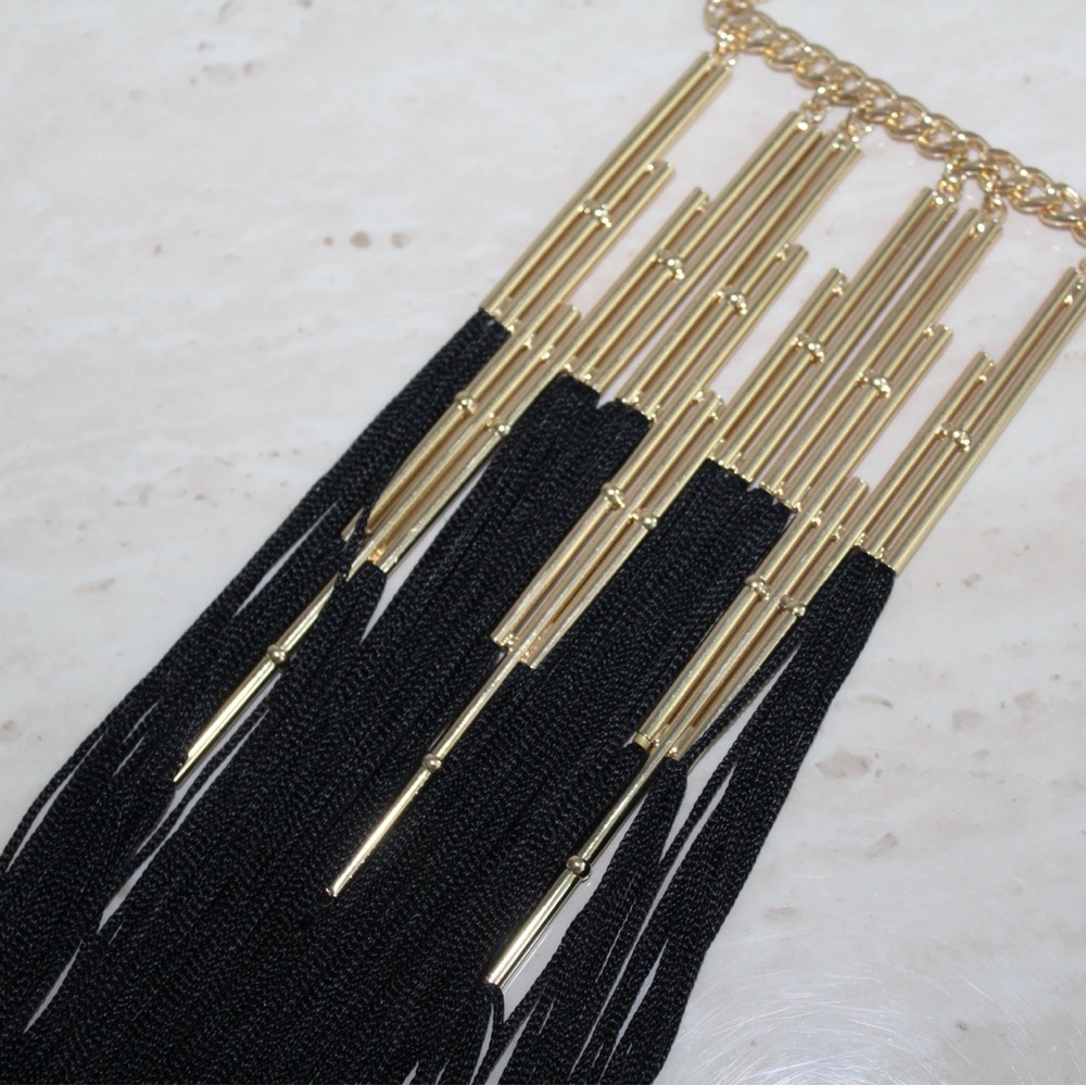 bebe Metal Bar & Long Fringe Statement Necklace - Picture 7 of 13
